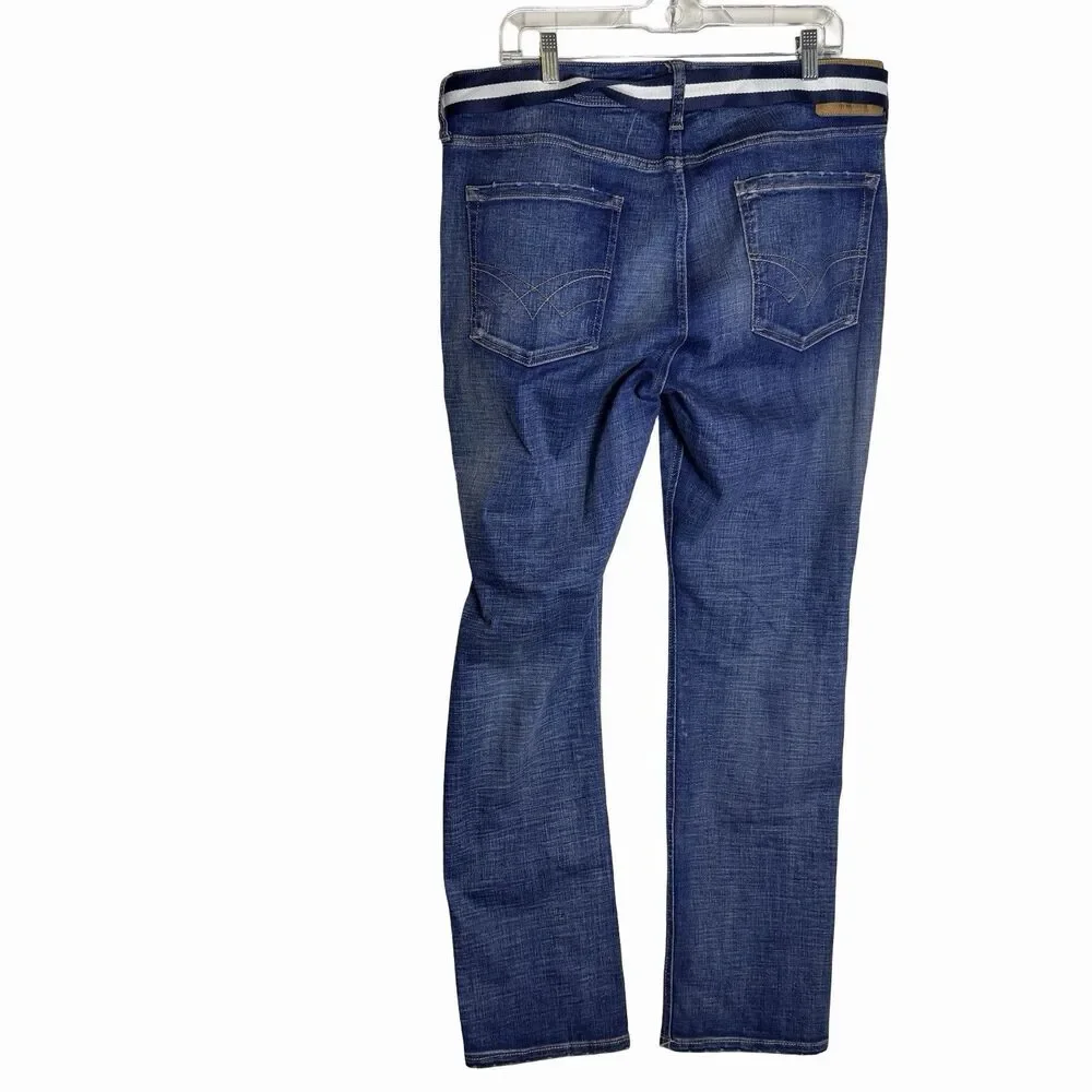 Seven 7 Jeans Mens 36 x 32 Blue Denim Slim Straight Leg Dark Wash Retro Belt